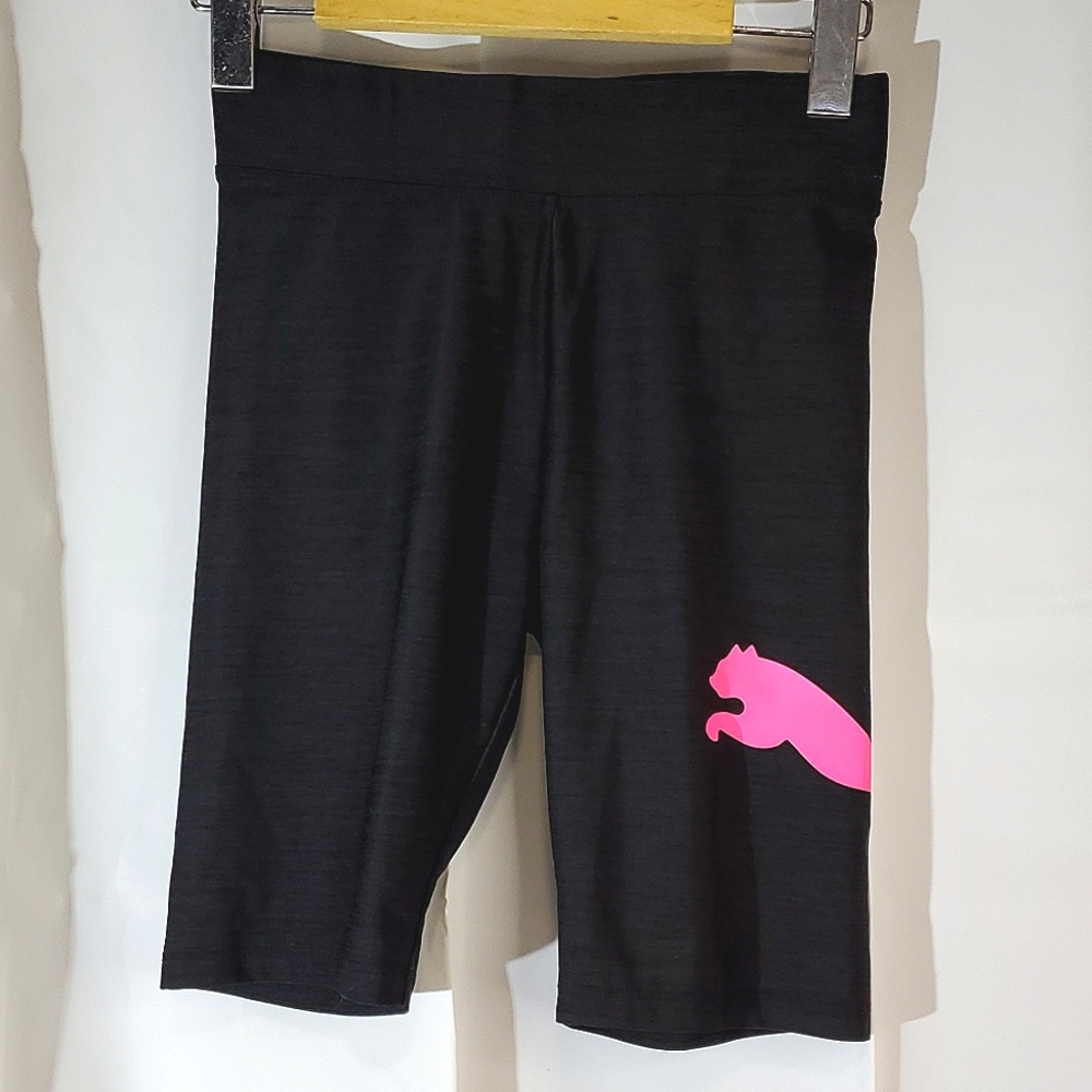 Puma Youth Black Biker Short Tights with Pink Logo on Leg - Size XL (14/16)